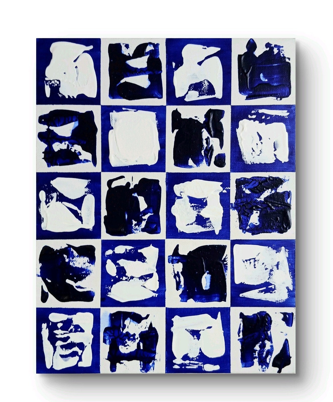 Abstract Blauw Wit Schilderij - 30x24cm Acryl op Paneel, Ophalen of Verzenden