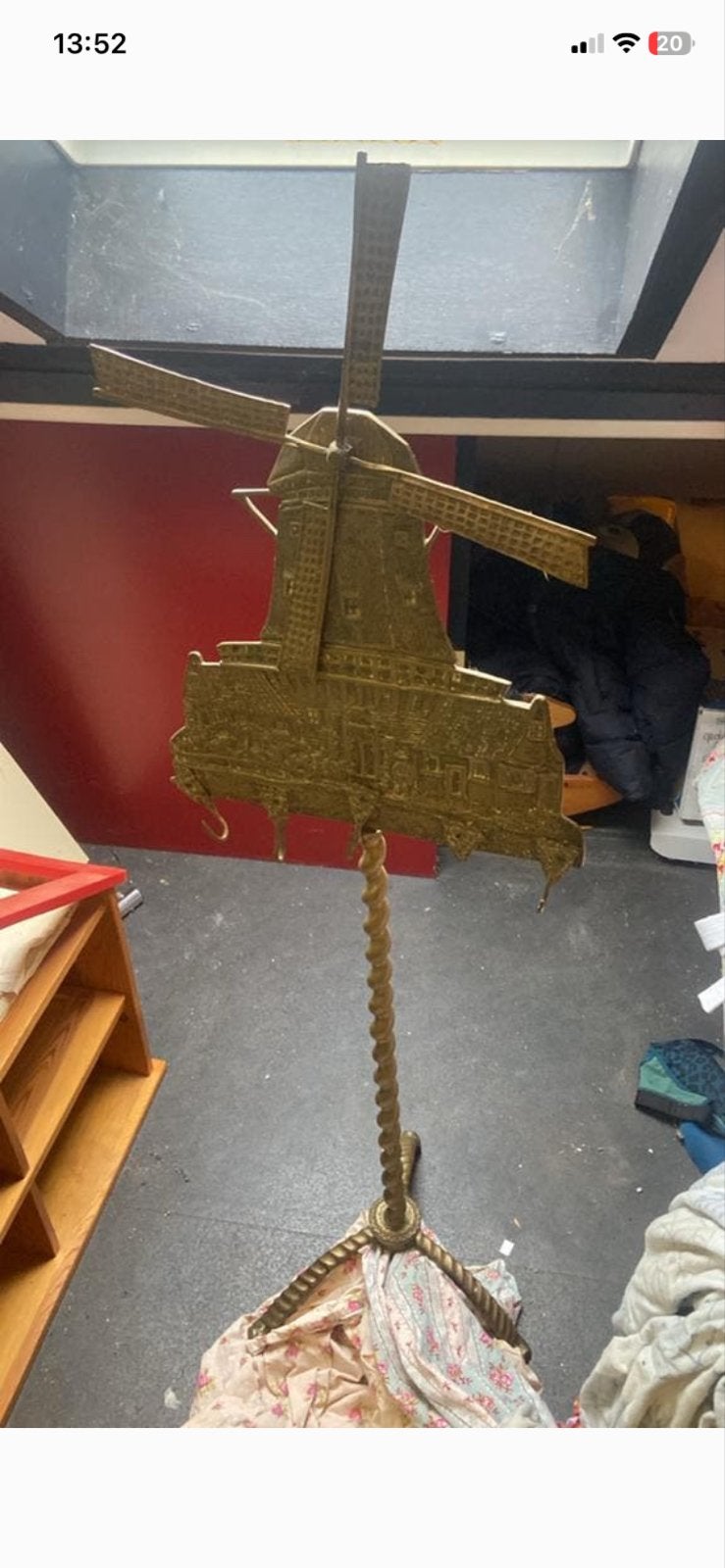 Antiek messing haardstel van molen aanzicht, Ophalen of Verzenden