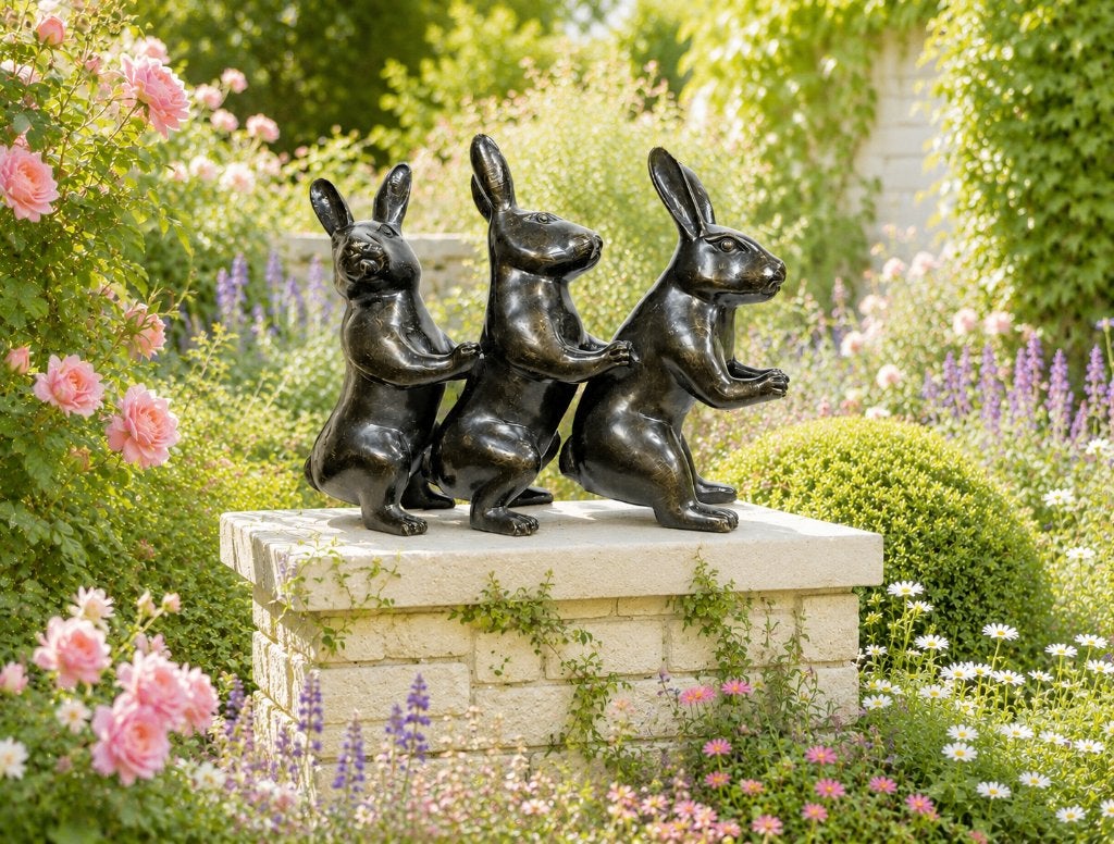 3 HAZEN IN POLONAISE / bronzen beeld