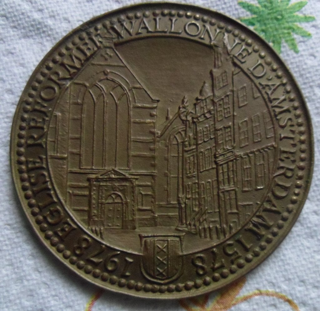 Penning 400 jaar Waalse kerk in Amsterdam 1578 - 1978., Verzenden, Brons, Nederland