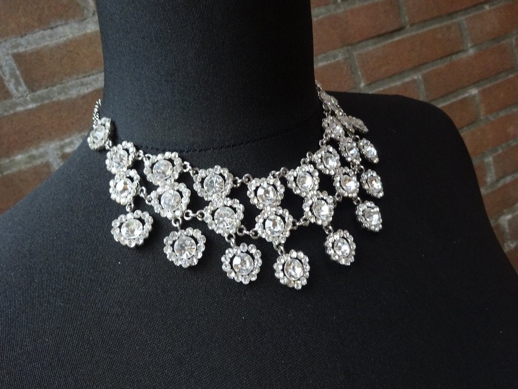 Statement choker ketting grote sprankelende strass-steentjes, Overige materialen, Verzenden, Zo goed als nieuw, Verstelbaar