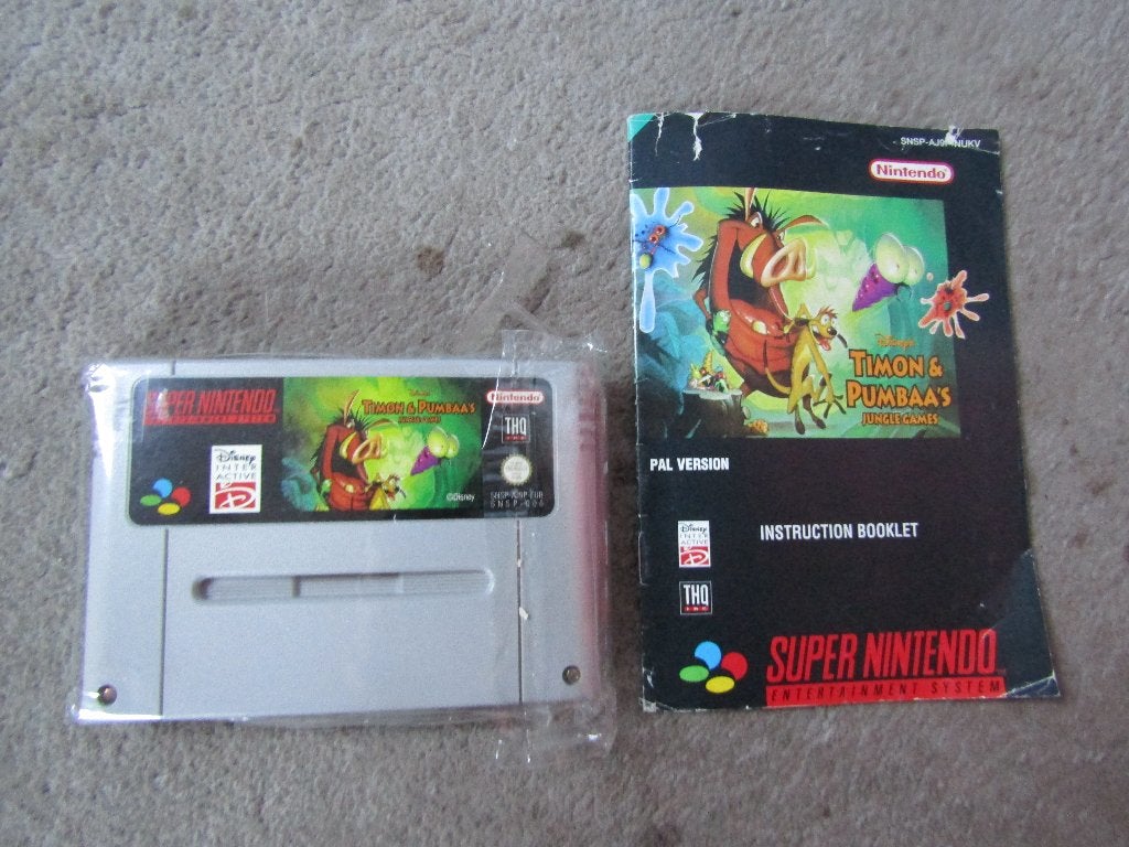 SNES spel: Timon & Pumbaas met boekje, Spelcomputers en Games, Gebruikt, 1 speler, Ophalen of Verzenden, Vanaf 3 jaar