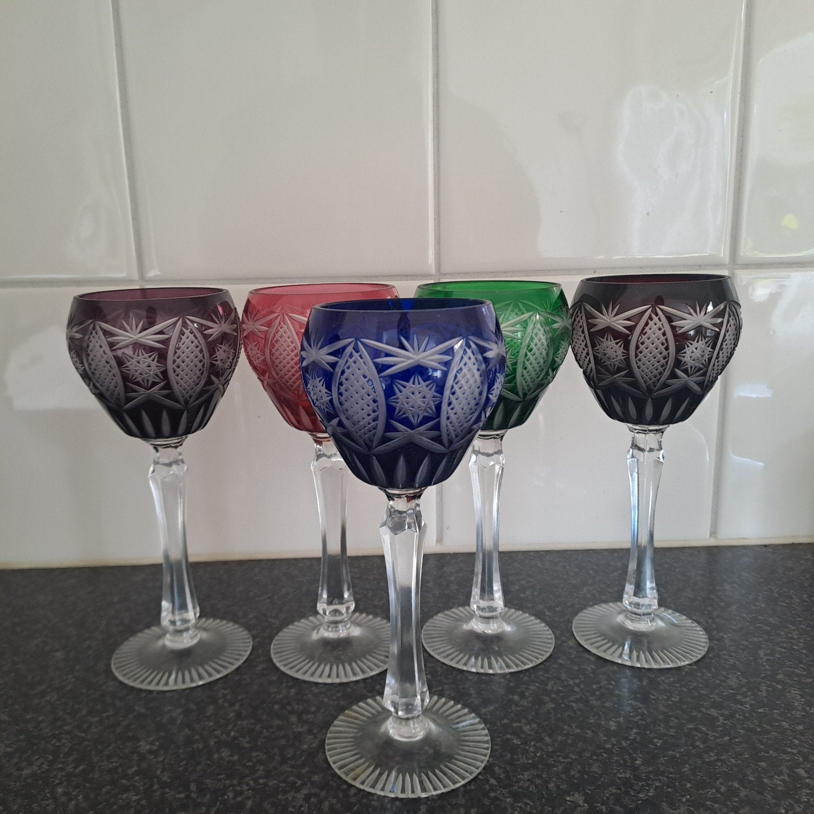 Prachtige set van 5 vintage kristallen roemers / wijnglazen, Verzamelen, Ophalen of Verzenden, Zo goed als nieuw, Overige typen