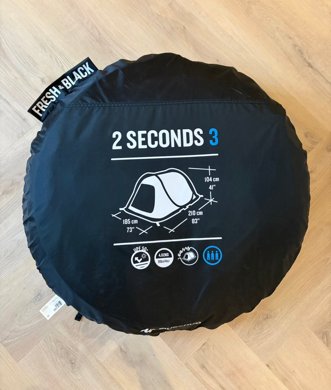 Quechua 2 Seconds 3 Fresh & Black – 3-persoons pop-up tent, Ophalen, Zo goed als nieuw, Tot en met 2