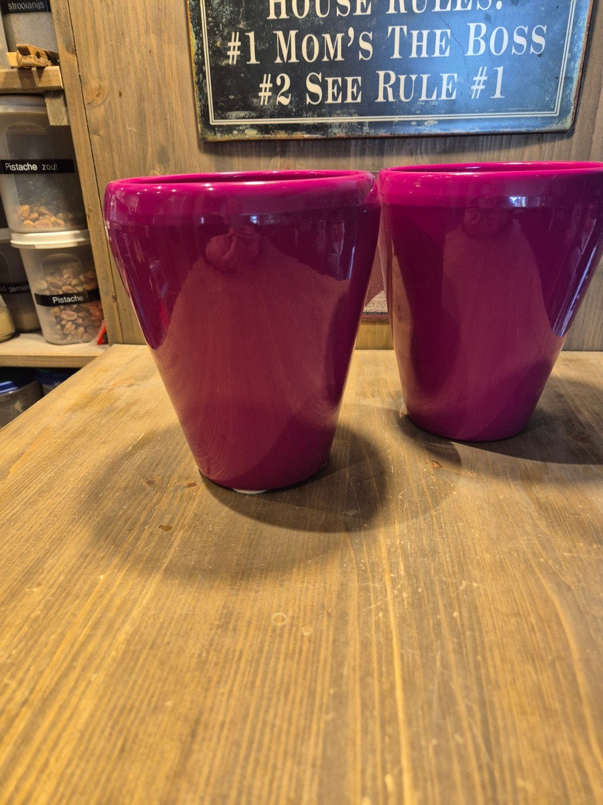 Set van 2 fuchsia orchidee potten, Tuin en Terras, Bloempotten, Ophalen, Kunststof, Rond, Zo goed als nieuw