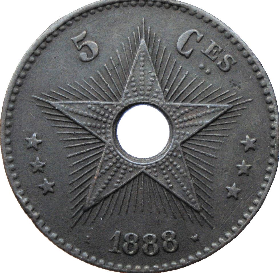 Kongo Vrijstaat 5 centimes 1888 (schaars), Postzegels en Munten, Munten | Afrika, Losse munt, Overige landen, Ophalen of Verzenden