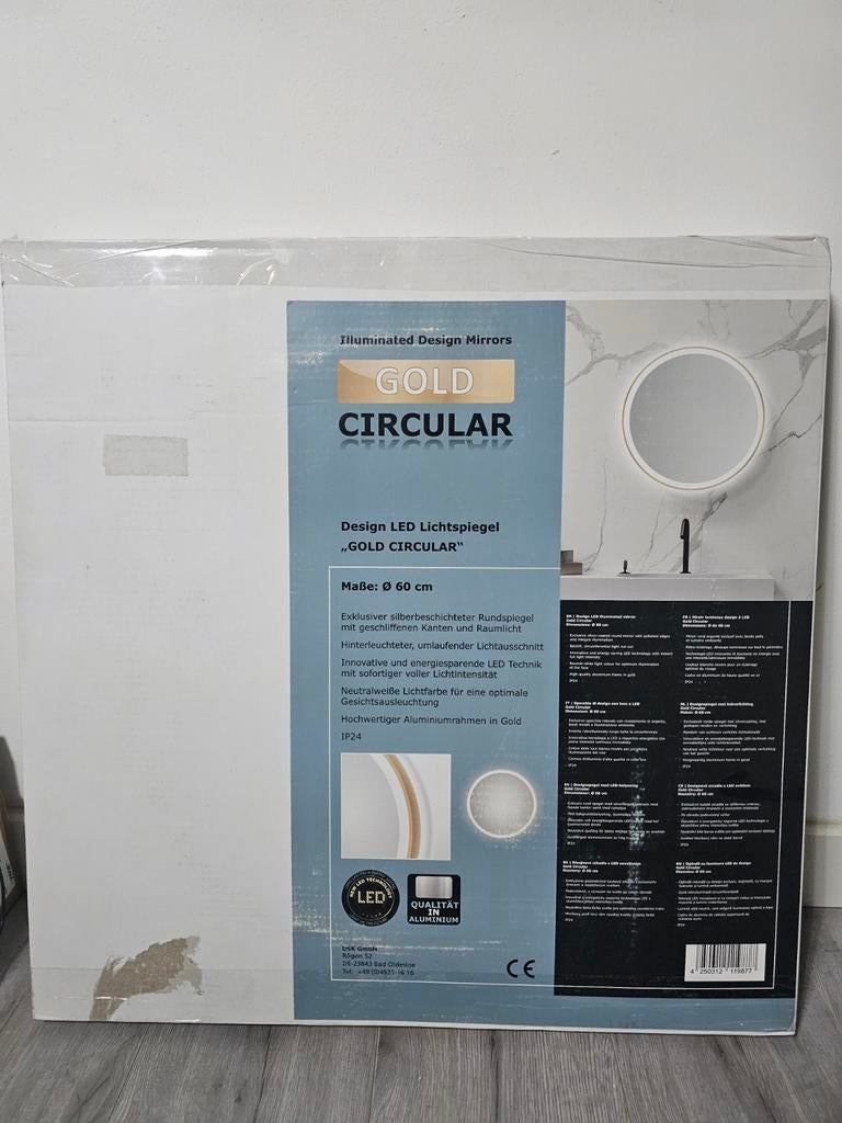 Design LED Lichtspiegel Gold Circular Ø 60 cm, Ophalen of Verzenden