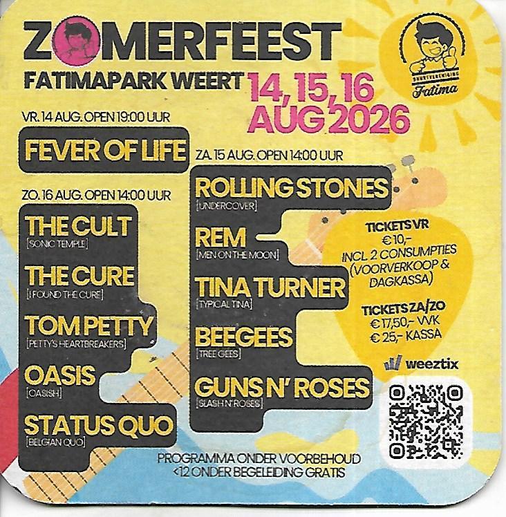 Zomerfeest Fatimapark 2026, Ophalen of Verzenden, Gebruikt, Viltje(s), Overige merken