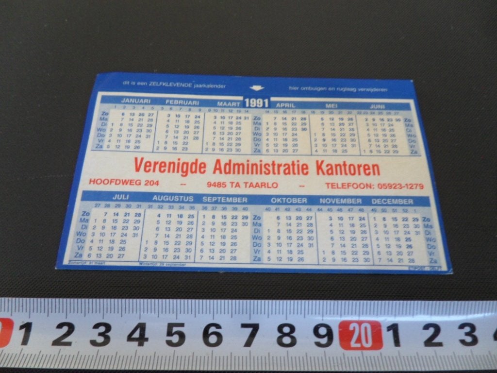 sticker Kalender Taarlo Verenigde Administratie Kantoren, Verzamelen, Ophalen, Zo goed als nieuw