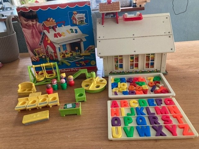Fisher price school in doos jaren 70 oud, Ophalen of Verzenden, Gebruikt, Speelset, Met geluid