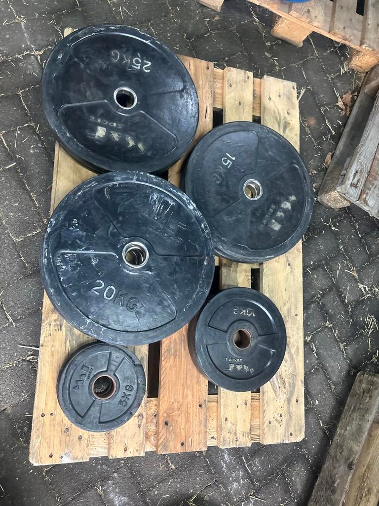 M&F Extra Dunne Bumperplates Set - 190 kg Totaal, Ophalen, Halterschijven, MF, Armen