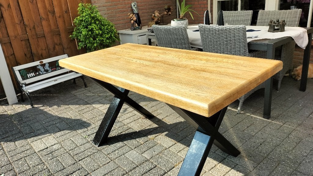 tafel te koop met gietijzeren onderstel, Ophalen, Zo goed als nieuw, Rechthoekig, Metaal
