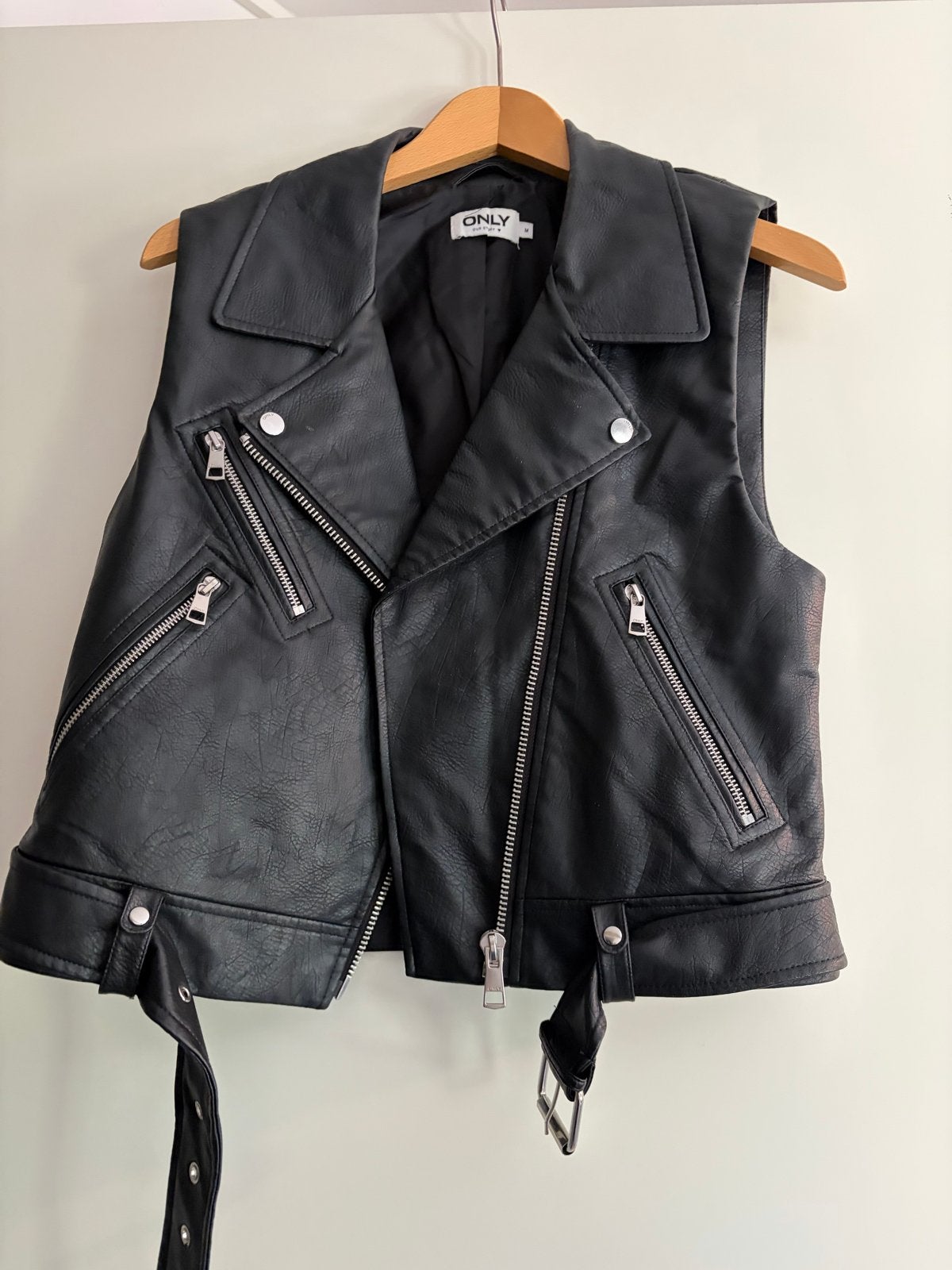 ONLY Zwart Faux Leren Biker Vest, maat M, Ophalen of Verzenden, Zo goed als nieuw, Maat 38/40 (M), Zwart