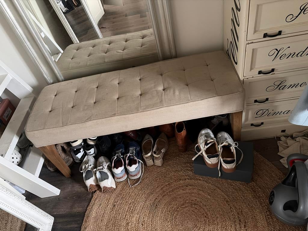 Comfortabele gestoffeerde bank Riviera Maison, Huis en Inrichting, Banken | Voetenbanken en Poefen, Ophalen, Gebruikt, 50 tot 75 cm