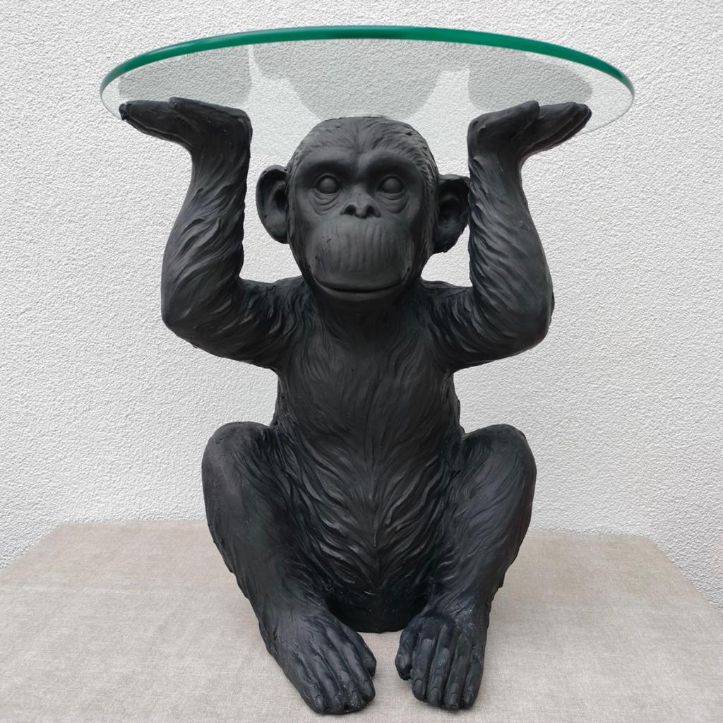 Prachtige Apen Bijzettafel met Glazen Blad (Kwantum Monkey), Tuin en Terras, Ophalen, Netvoeding, Minder dan 50 watt