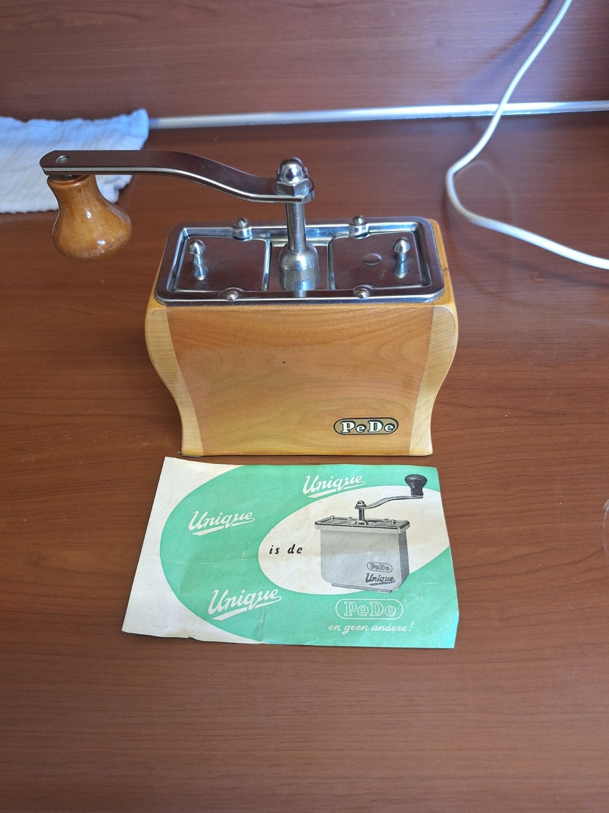 Vintage PeDe koffiemolen met handleiding nwstaat, Antiek en Kunst, Ophalen of Verzenden