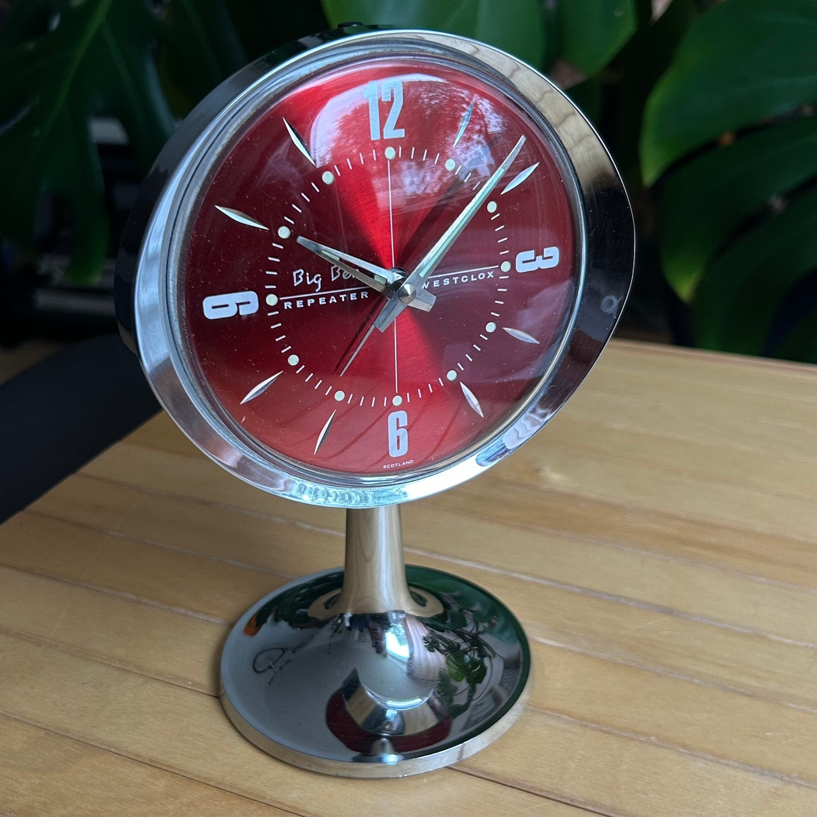Vintage Westclox Big Ben Repeater Wekker 70s Red Tulip Base, Ophalen of Verzenden, Zo goed als nieuw, Analoog