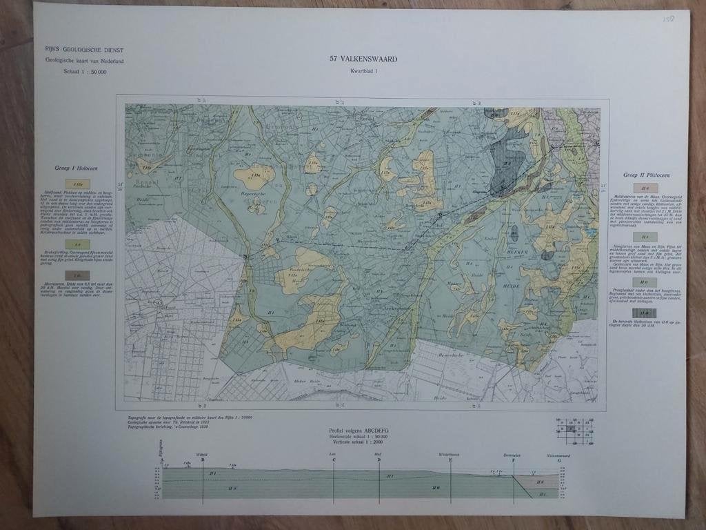 158 / Geologische kaart uit 1930 Valkenswaard kwartblad I, Ophalen of Verzenden, 1800 tot 2000, Landkaart, Zo goed als nieuw