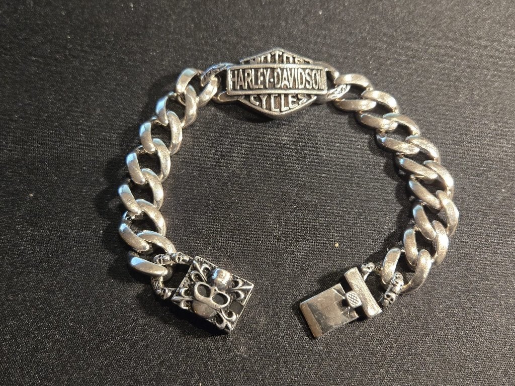 Harley-Davidson biker armband – skulls – 58 gram – 22 cm, Sieraden, Tassen en Uiterlijk, Armbanden, Ophalen of Verzenden, Gebruikt