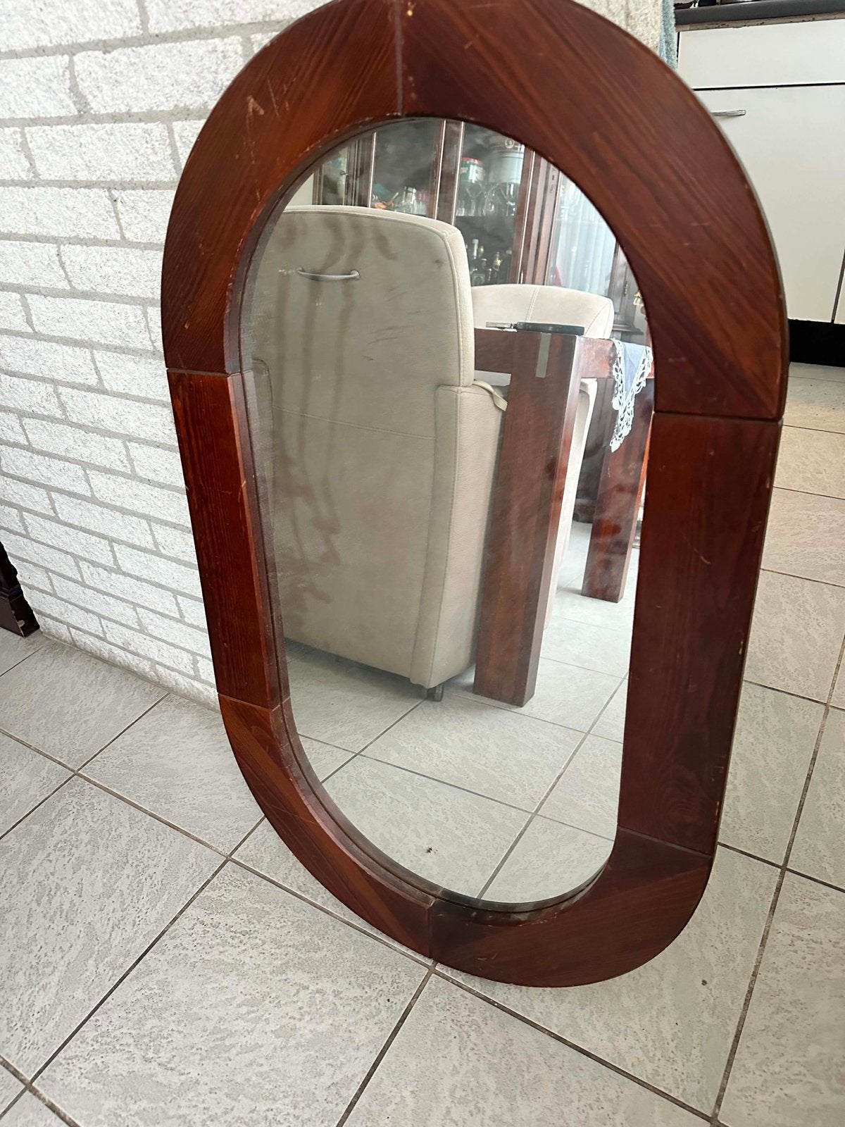 Ovale spiegel met houten frame, Ophalen, Gebruikt, 100 tot 150 cm, Ovaal