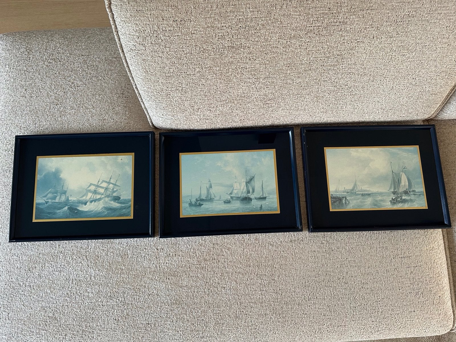 Set van 3 Maritieme Schilderijen, Ophalen, Maritiem / water, Achter glas, Papier