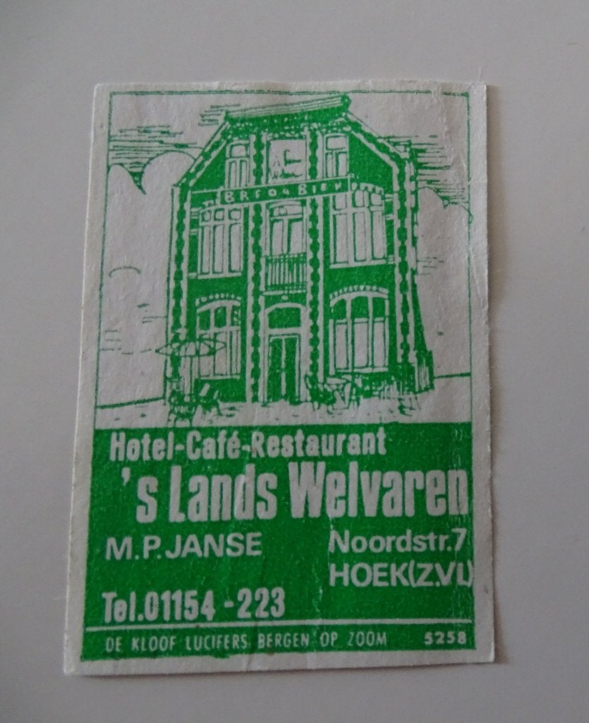 Hotel Café Rest    's LANDS-WELVAREN   Noordstr   HOEK, Verzenden, Luciferdoosjes of -merken