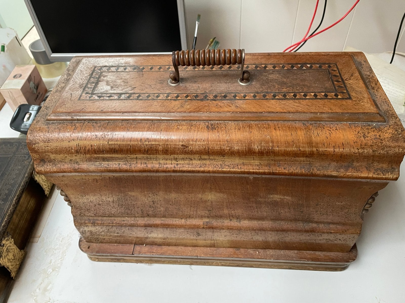 Vintage Naaimachine in Houten Kist - Sleutel Kwijt, Antiek en Kunst, Ophalen