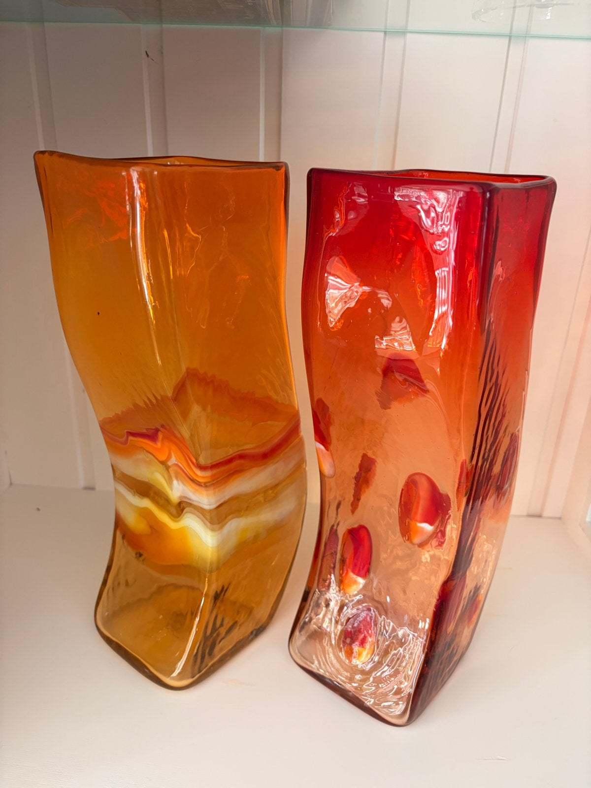 Set van 2 Simais glazen vazen, oranje en rood, handgemaakt, Ophalen