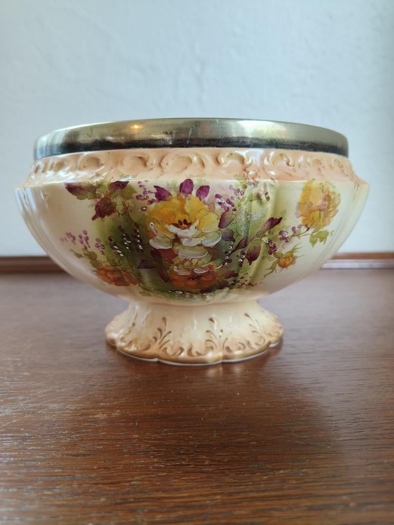 Schaal met blushware decor en metalen rand - Royal Devon, Antiek en Kunst, Ophalen of Verzenden