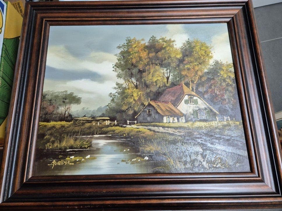 Cornelis Bruinsma 54 x 65 cm Olieschilderij, Doek, Oud hollands, Landschap, Olieverf