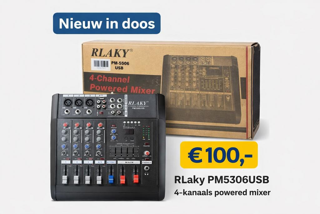 RLaky PM5306USB 4-Kanaals Mengpaneel - Nieuw in Doos, Muziek en Instrumenten, Mengpanelen, Nieuw, Minder dan 5 kanalen, Ophalen of Verzenden