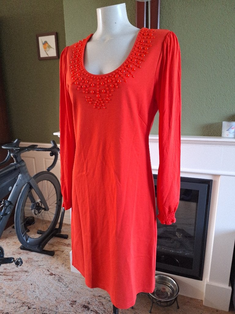 K-Design oranje jurk met mooie mouw details mt L, K-design, Verzenden, Maat 42/44 (L), Oranje