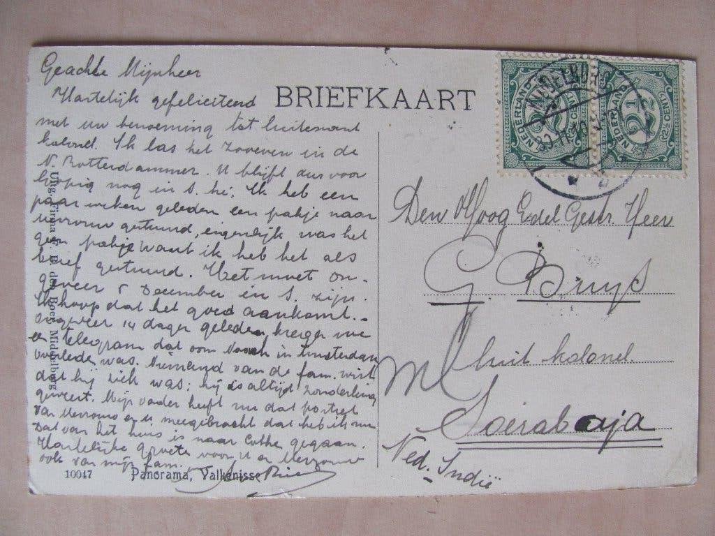 Soerabaja felicitatie benoeming G Buys tot luitenant kolonel, Verzamelen, Ophalen of Verzenden, Voor 1920, Gelopen, Buiten Europa