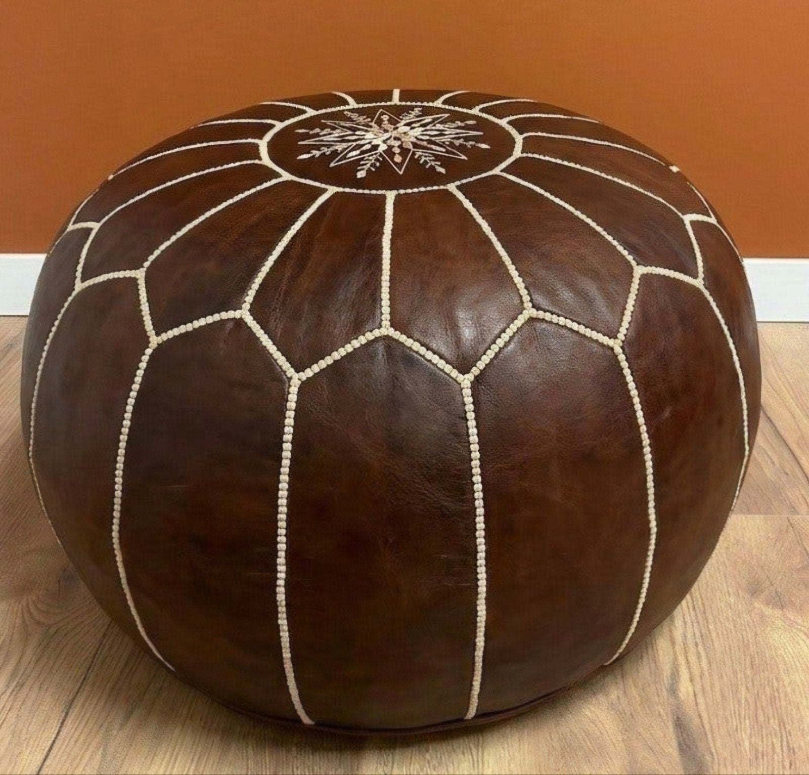 XXL leren poef, gevuld, handgemaakt 75x50cm, Ophalen, Nieuw, Rond, Leer