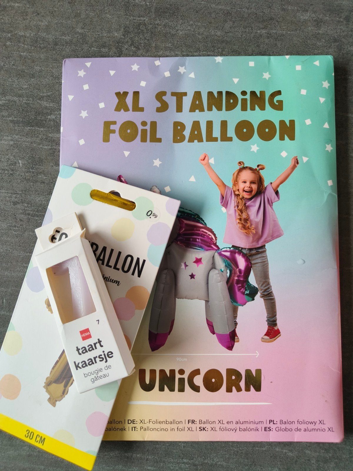 Unicorn ballon en ballon 7 jaar en kaarsje 7 jaar, Ophalen of Verzenden, Versiering, Verjaardag