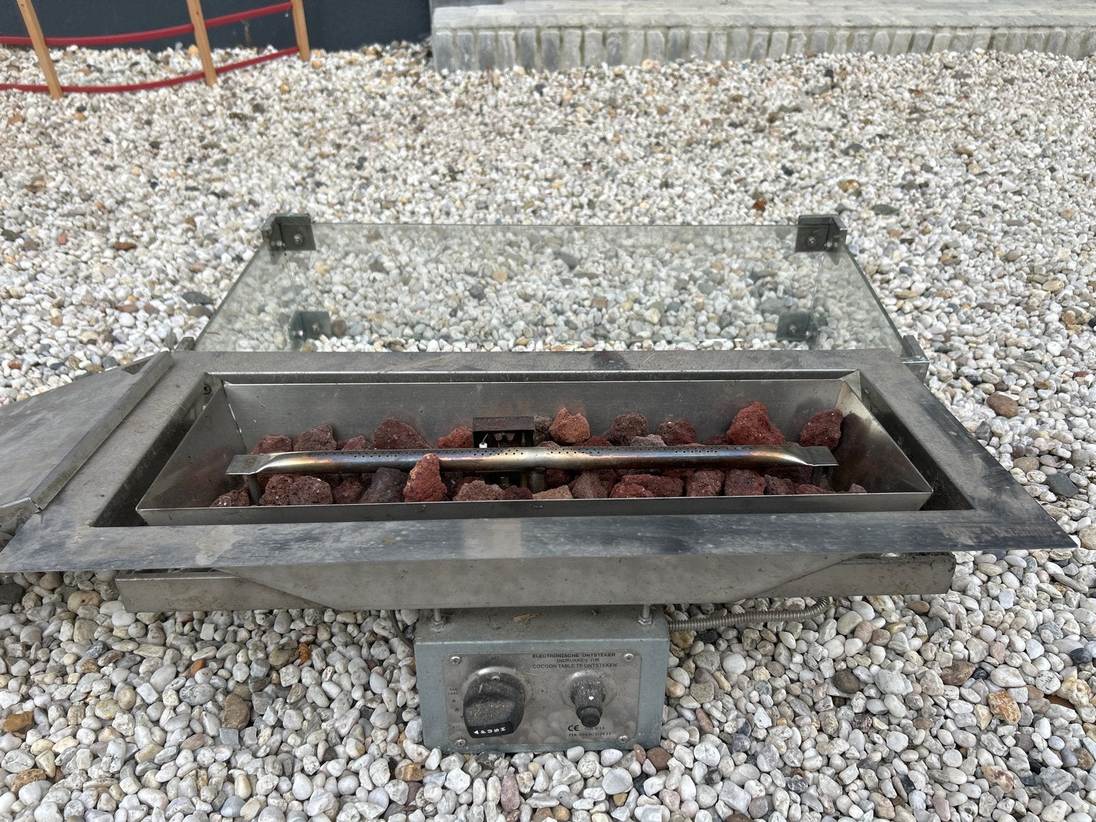 Stijlvolle gas/vuurtafel met glazen ombouw, Ophalen of Verzenden, Gebruikt, Vuurkorf
