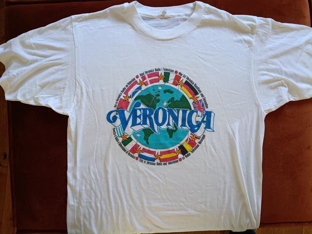 Zeldzaam Veronica Promotie T-shirt Jaren '80/'90 - Maat XL, Kleding | Heren, T-shirts, Wit, Maat 56/58 (XL), Ophalen of Verzenden