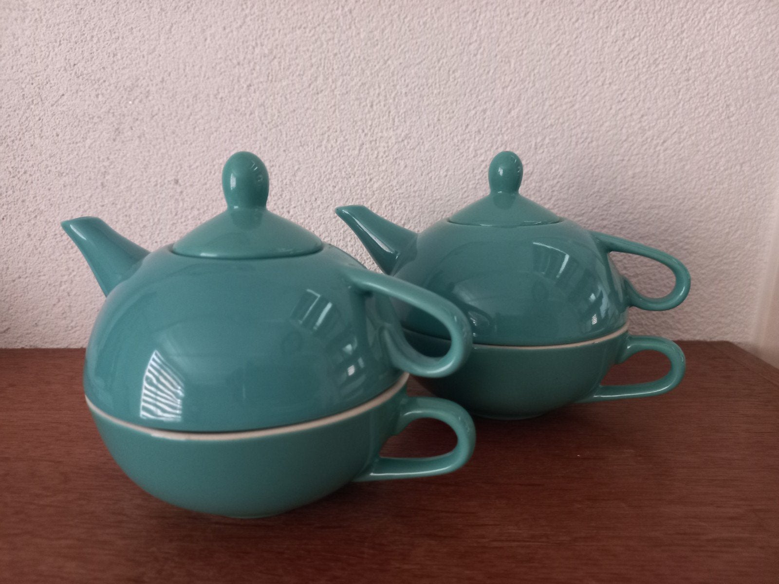 2x G.A. Zone Denmark theepot met kopje, turquoise, Gebruikt, Overige merken, Keramiek, Ophalen of Verzenden