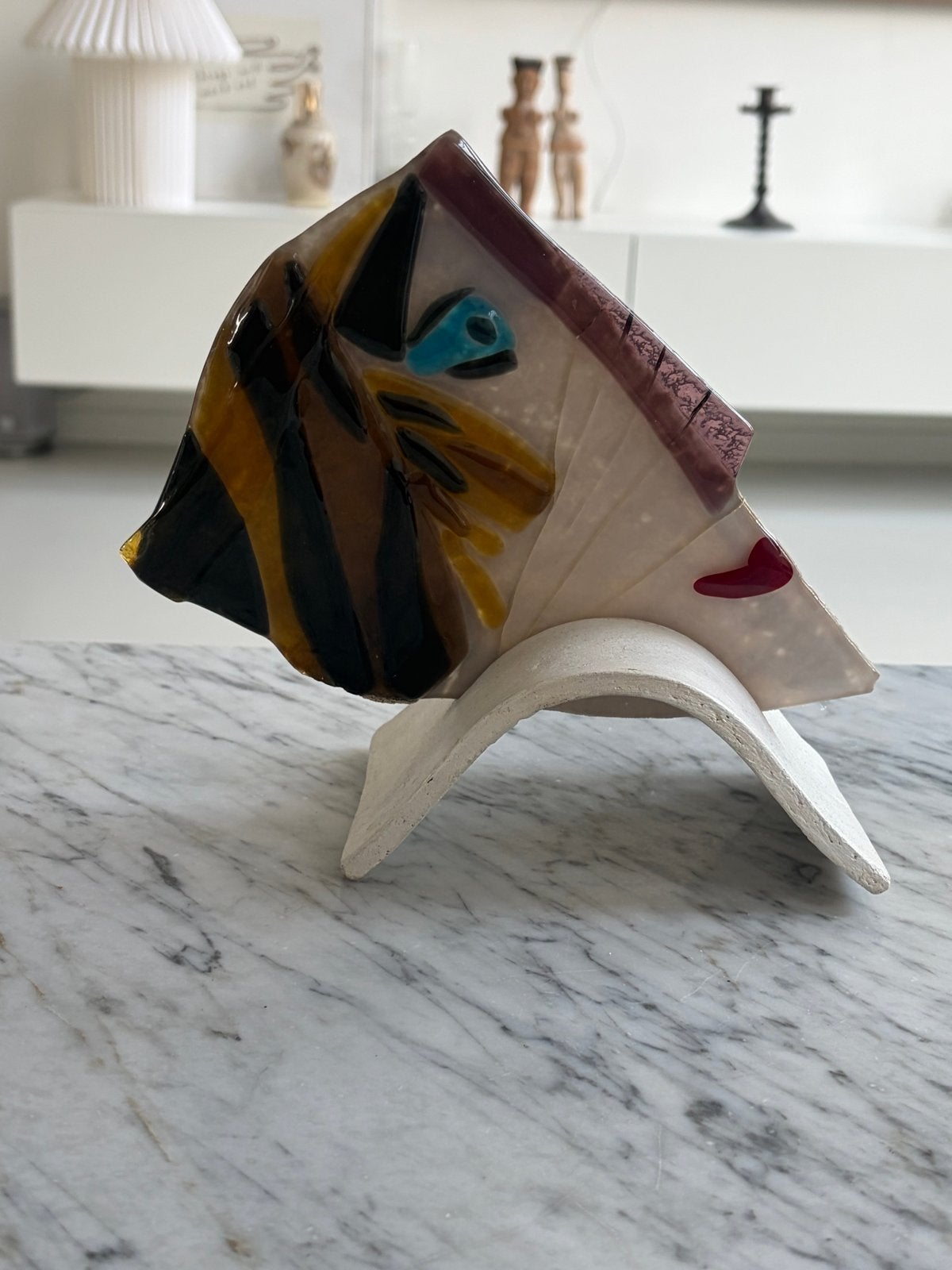 Unieke glazen sculptuur op standaard - Abstracte vis, Antiek en Kunst, Antiek | Glas en Kristal, Ophalen of Verzenden