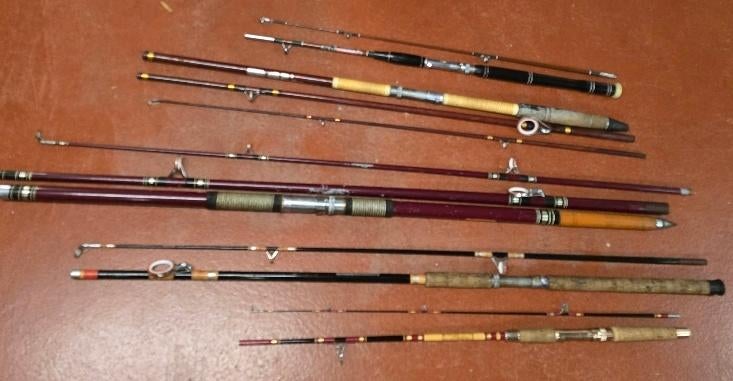 5 vintage hengels, Watersport en Boten, Hengelsport | Algemeen, Ophalen, Gebruikt, Werphengel