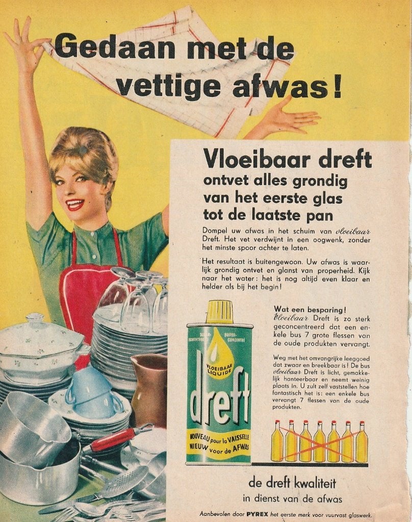 retro reclame 1961 Dreft afwasmiddel geen vette afwas, Verzenden, Overige typen
