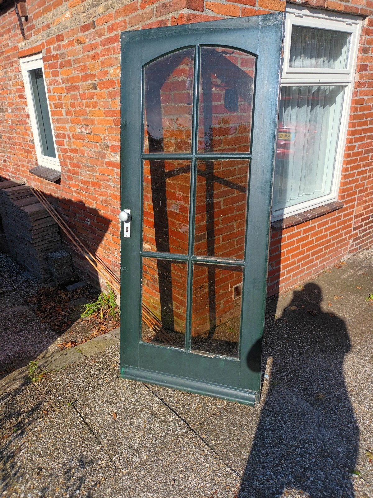 Groene Buitendeur met Glaspanelen - Klassiek Design, Doe-het-zelf en Verbouw, Ophalen, Gebruikt, 80 tot 100 cm, Buitendeur