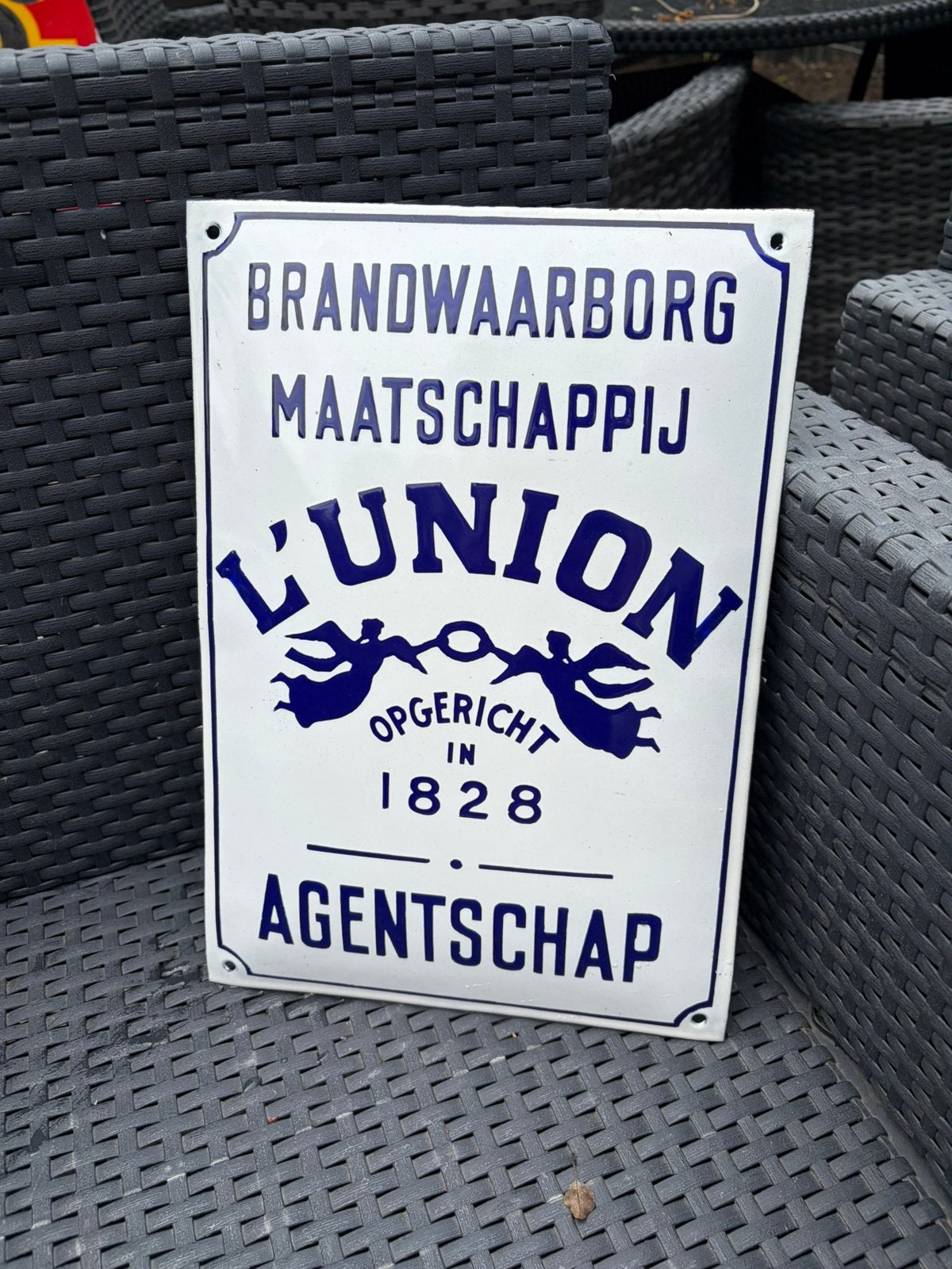 Emaille bord verzekeringen. Brandwaarborg, Ophalen of Verzenden, Gebruikt, Reclamebord