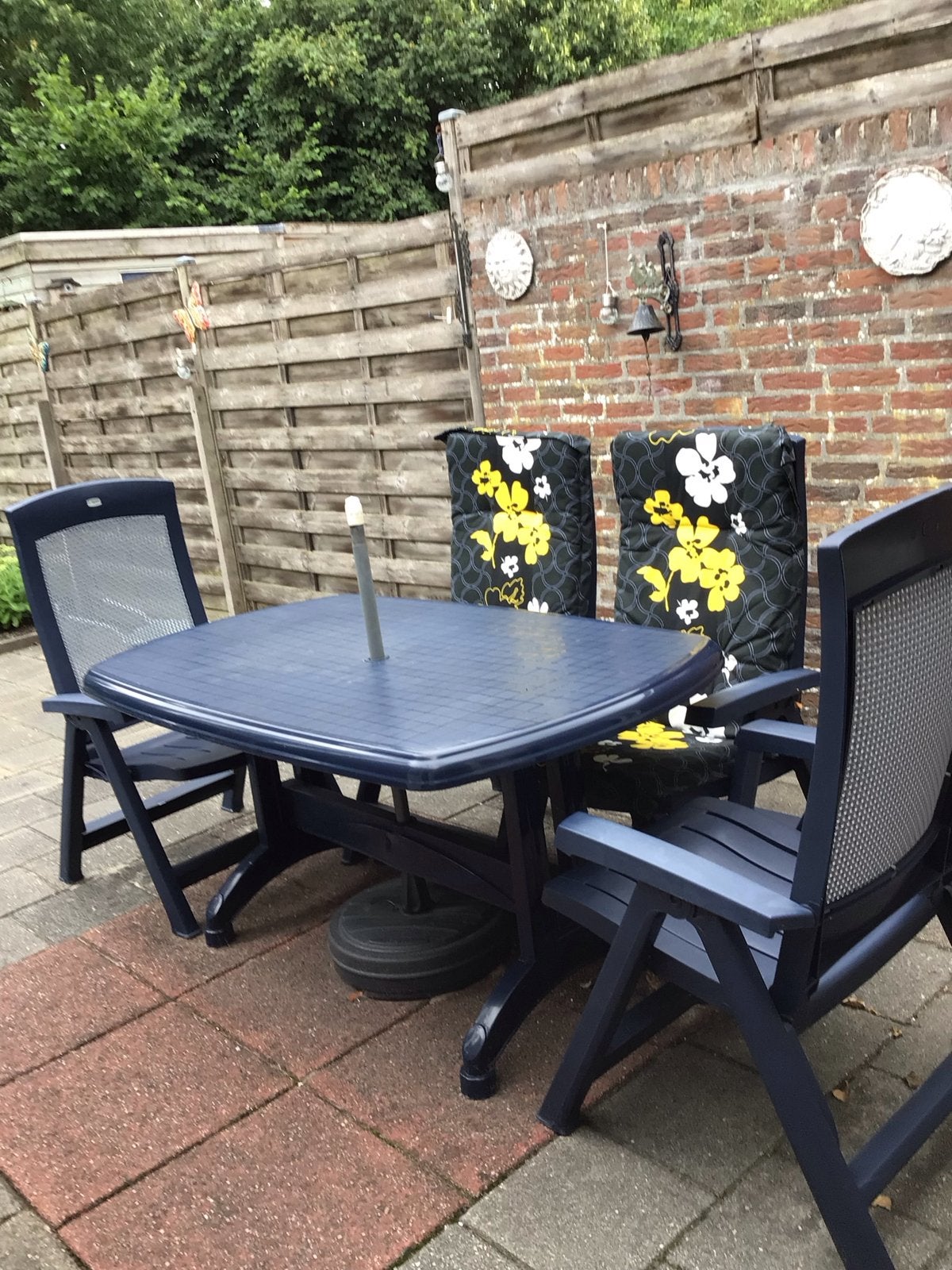 Jardin tuinset met 4 kussens en parasol grijs 3 meter, Ophalen, 4 zitplaatsen, Kunststof, Gebruikt