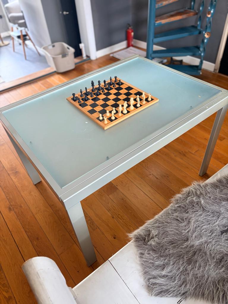 Tafel met glazen blad, uitschuifbaar, Ophalen, Gebruikt, 100 tot 150 cm, 50 tot 100 cm
