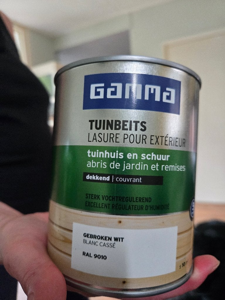 ONGEOPEND: Gamma beits tuinhuis + schuur - gebroken wit, Ophalen, Wit, Nieuw, Beits