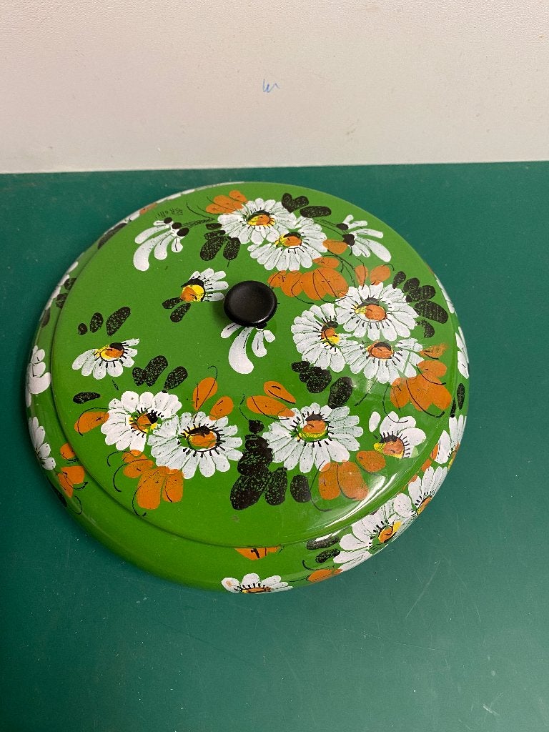 Vintage Groene Voorraadpot met Bloemenpatroon, Ophalen of Verzenden, Voorraadpot, Steen/keramiek, Overige merken