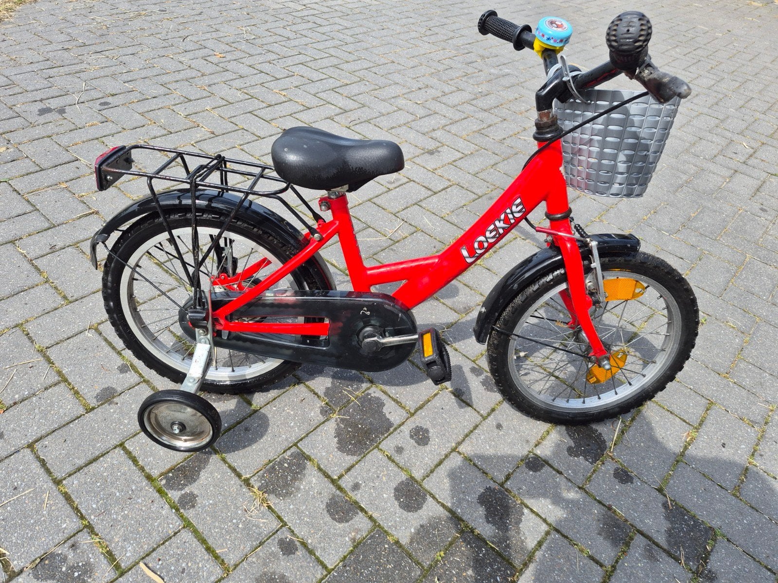 Loekie kinderfiets rood met zijwieltjes en mandje, Ophalen, Gebruikt, Minder dan 16 inch, Zijwieltjes