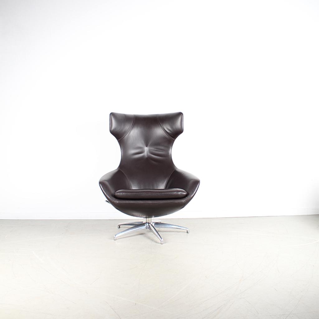 1x Leolux Caruzzo PLUS Fauteuil Bruin Leer – Chroom, Niet ingevuld, Niet ingevuld, 75 tot 100 cm, Zo goed als nieuw