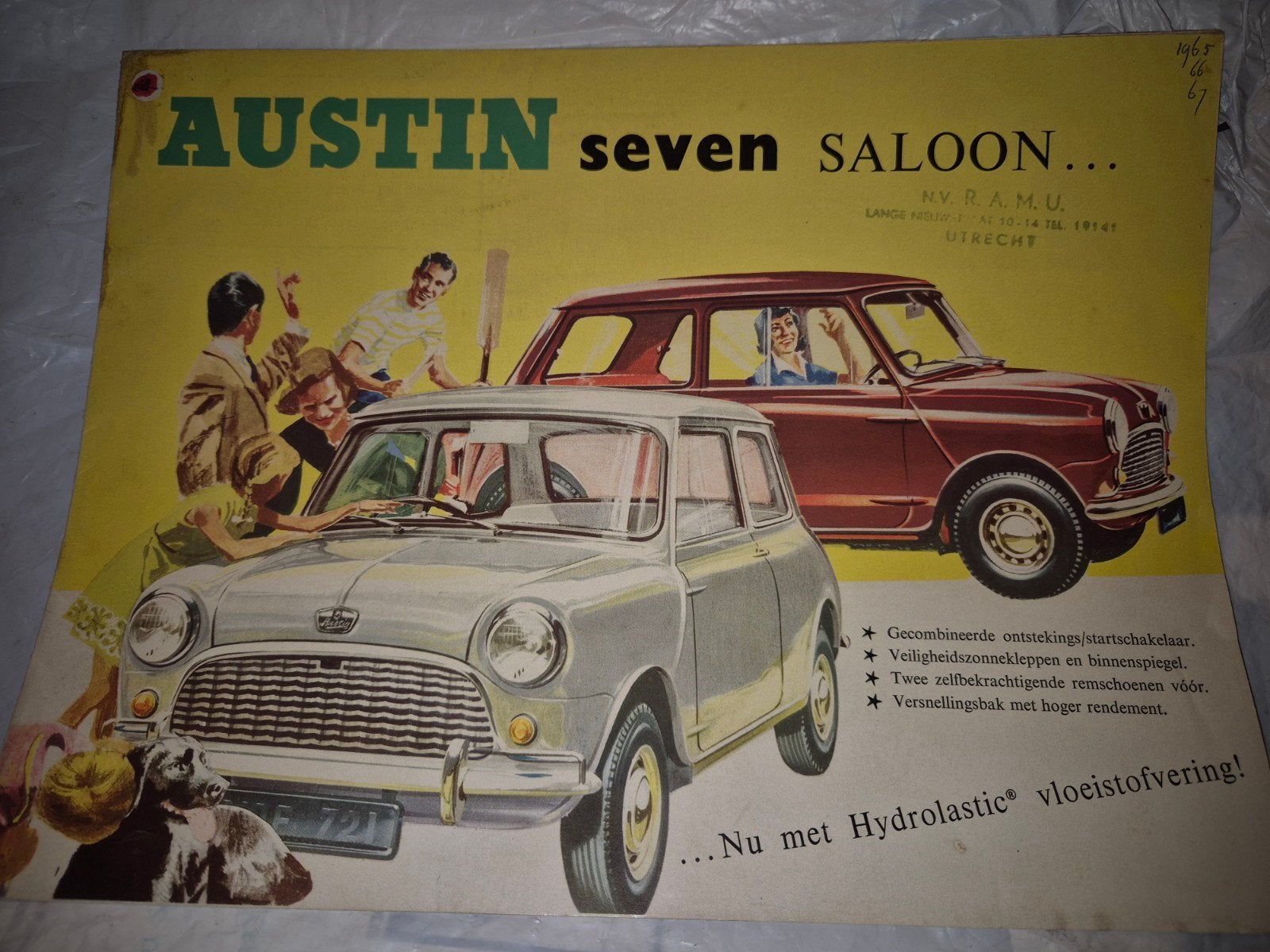 AUSTIN SEVEN MINI 1965/7 NEDERLANDSE RECLAMEFOLDER, Ophalen of Verzenden